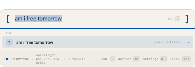 A calendar question, showing which model will answer it